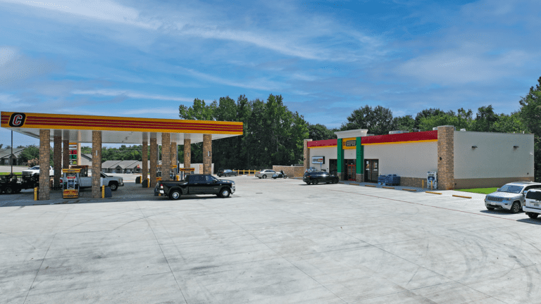 Aerial photography gas station 2400 right angle of building