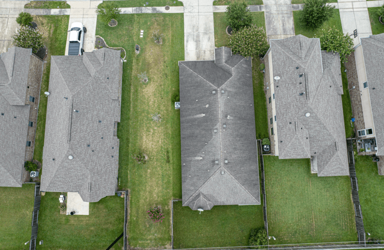 Aerial real estate photography above house