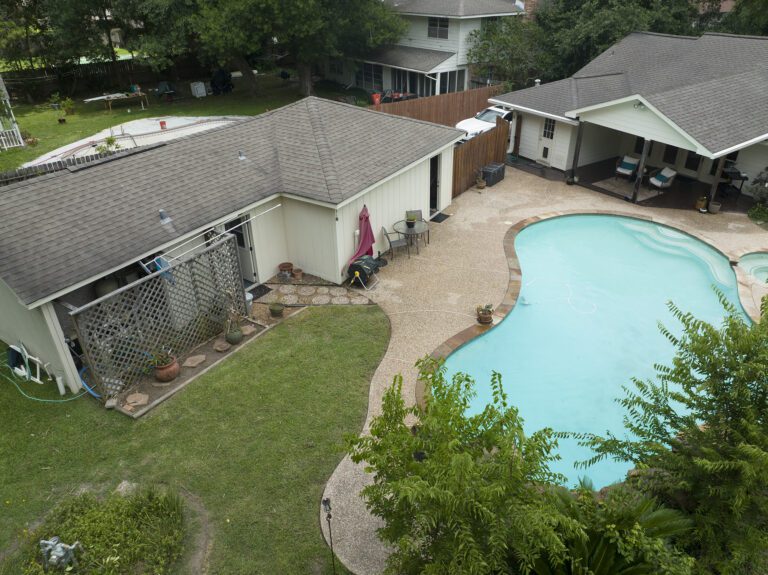 aerial real estate photography above pool
